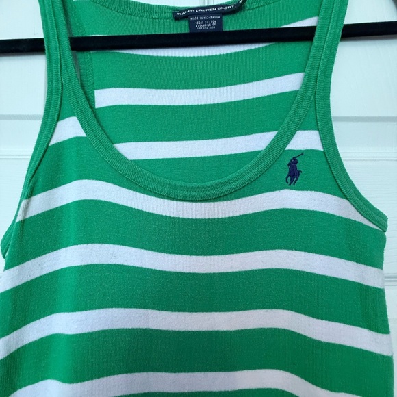 Ralph Lauren Sport Green White Striped Tank Dress Medium Cotton Casual Summer - Picture 3 of 9
